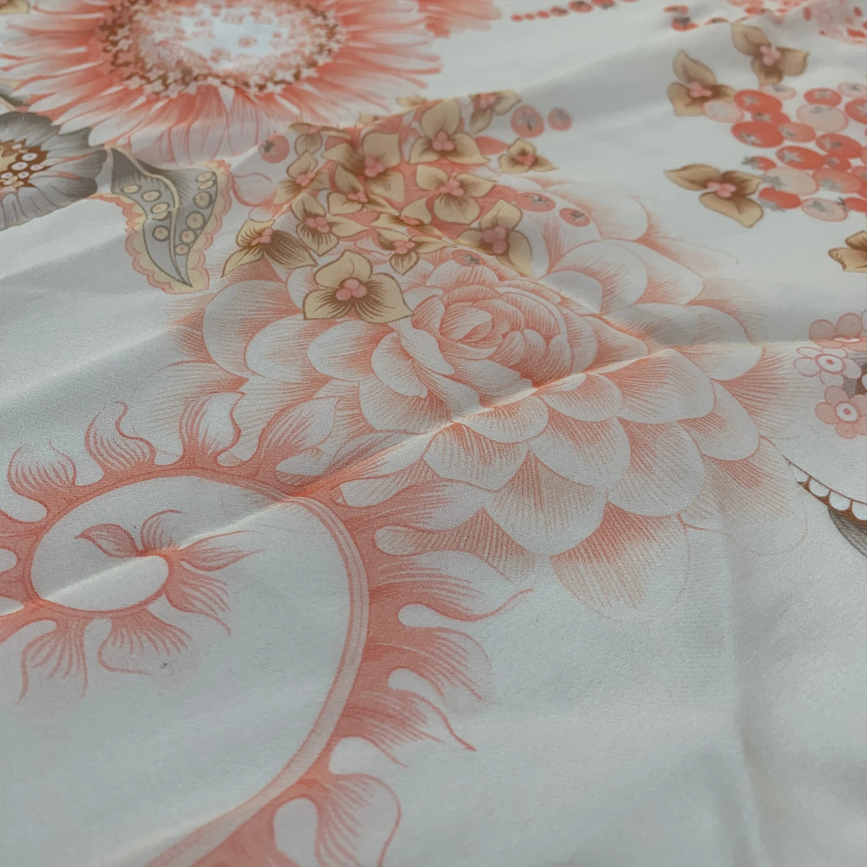 Salvatore Ferragamo Sunflower Floral Silk Scarf in Cream
