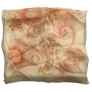 Salvatore Ferragamo Sunflower Floral Silk Scarf in Cream