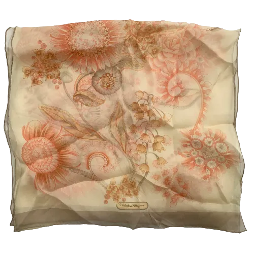 Salvatore Ferragamo Sunflower Floral Silk Scarf in Cream