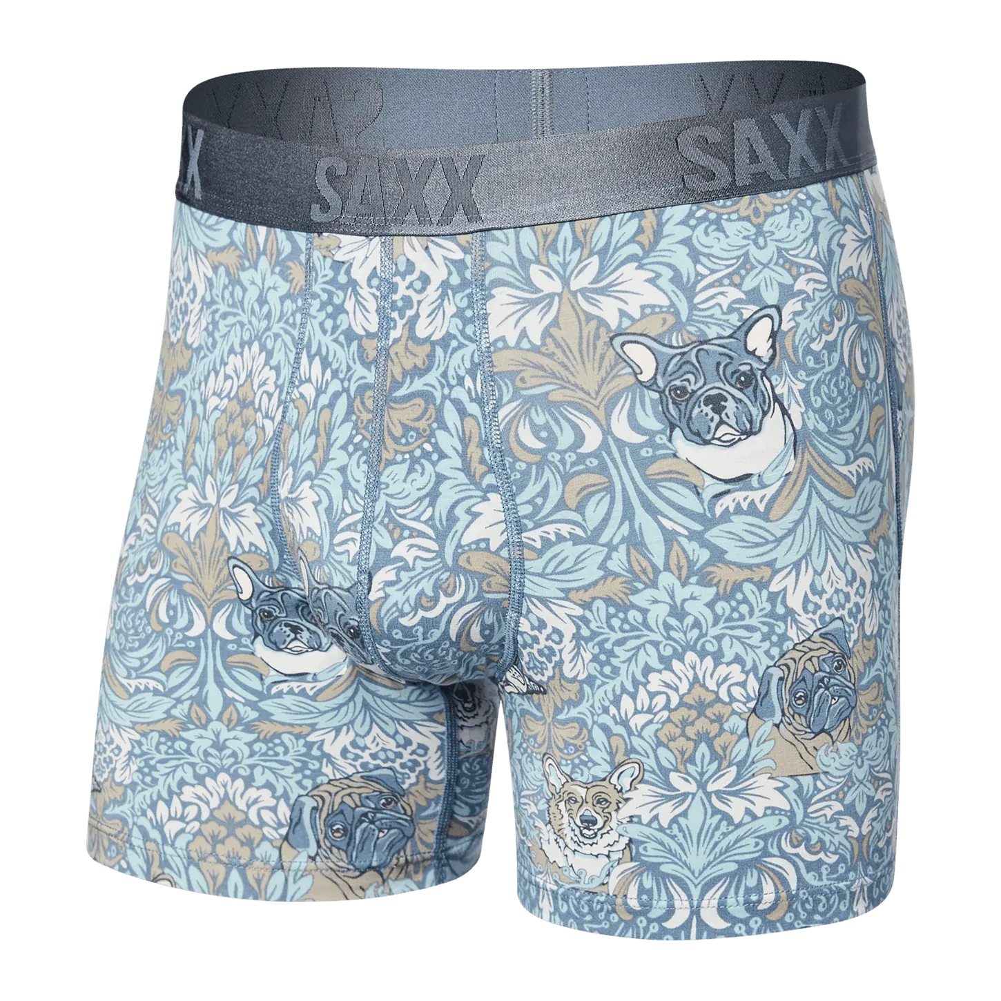 Saxx 22nd Century Silk Boxers - Fleur De Pugs - LIS Blue