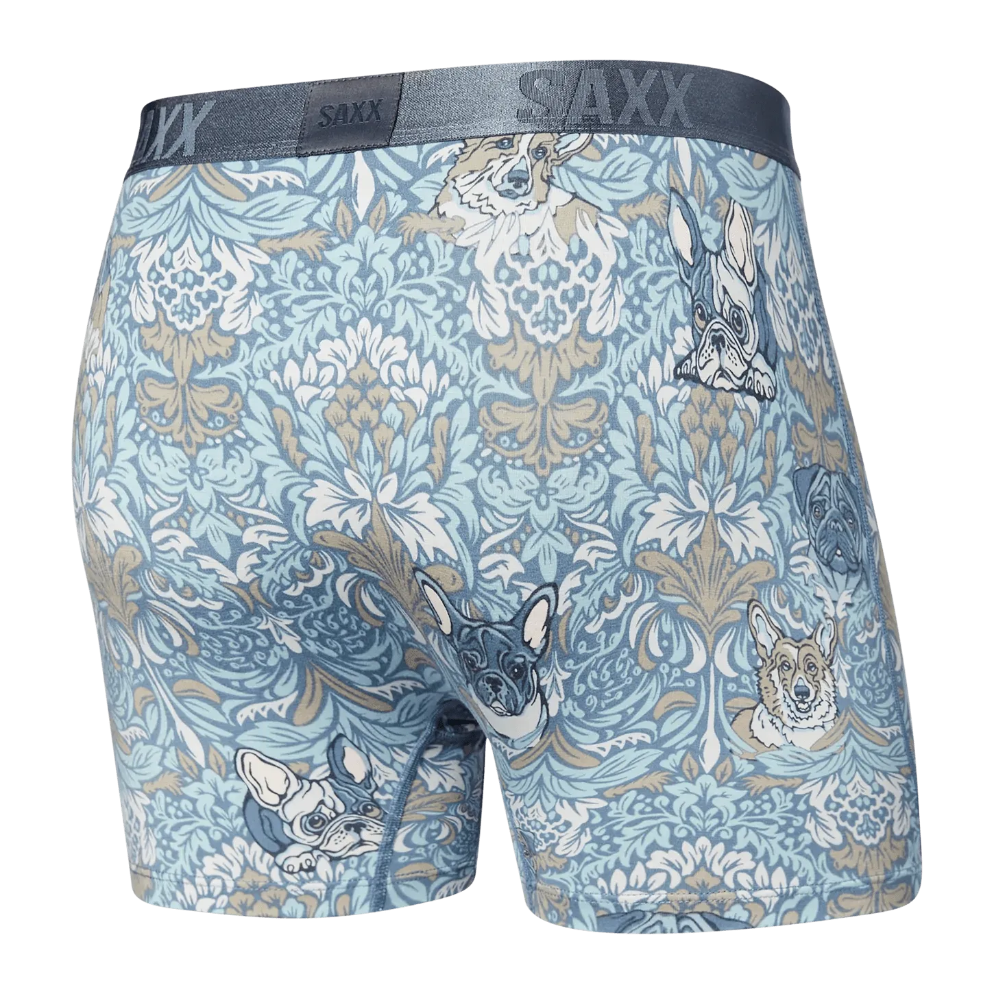 Saxx 22nd Century Silk Boxers - Fleur De Pugs - LIS Blue