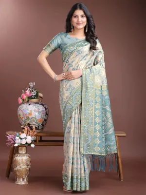 Sea Green Linen Cotton Saree
