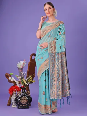 Sea Green Linen Cotton Saree
