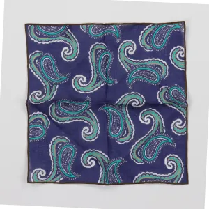 Seaward & Stearn Linen Pocket Square - Blue Paisley
