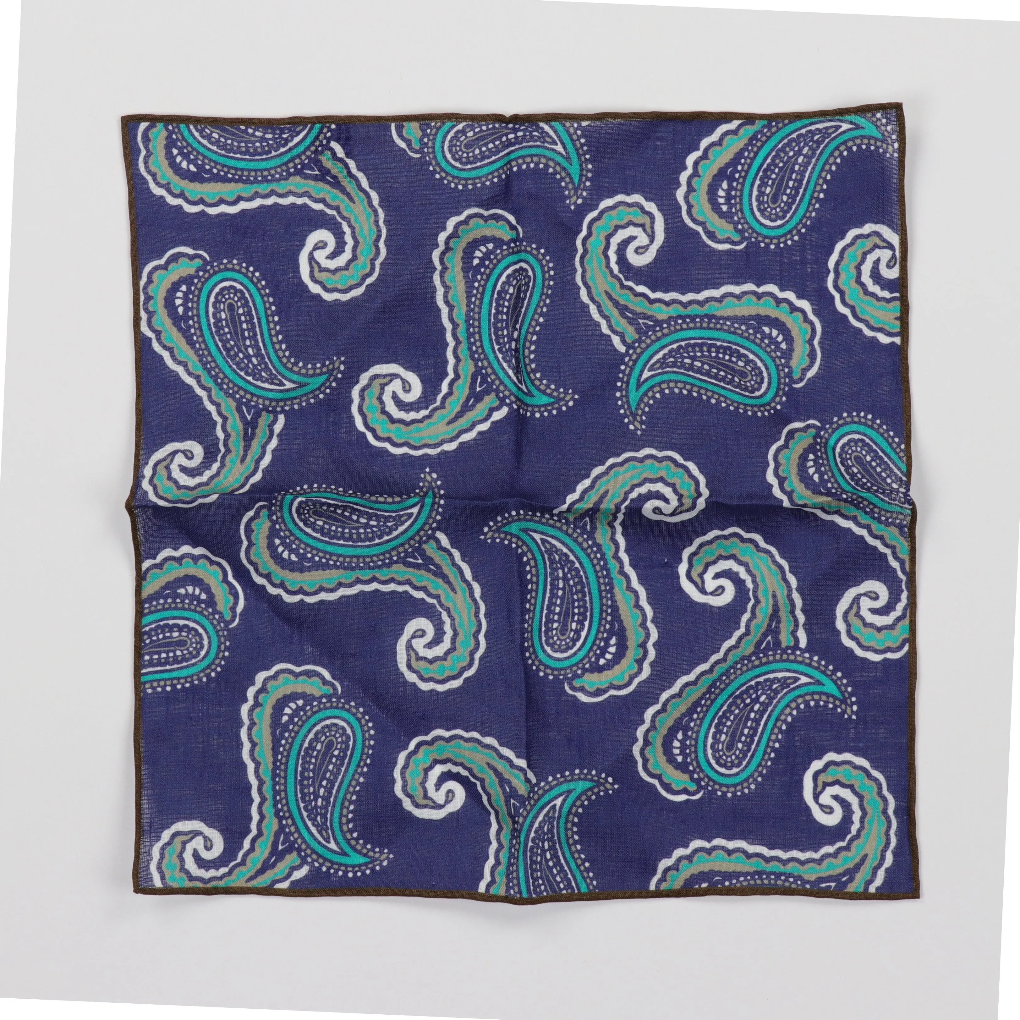 Seaward & Stearn Linen Pocket Square - Blue Paisley