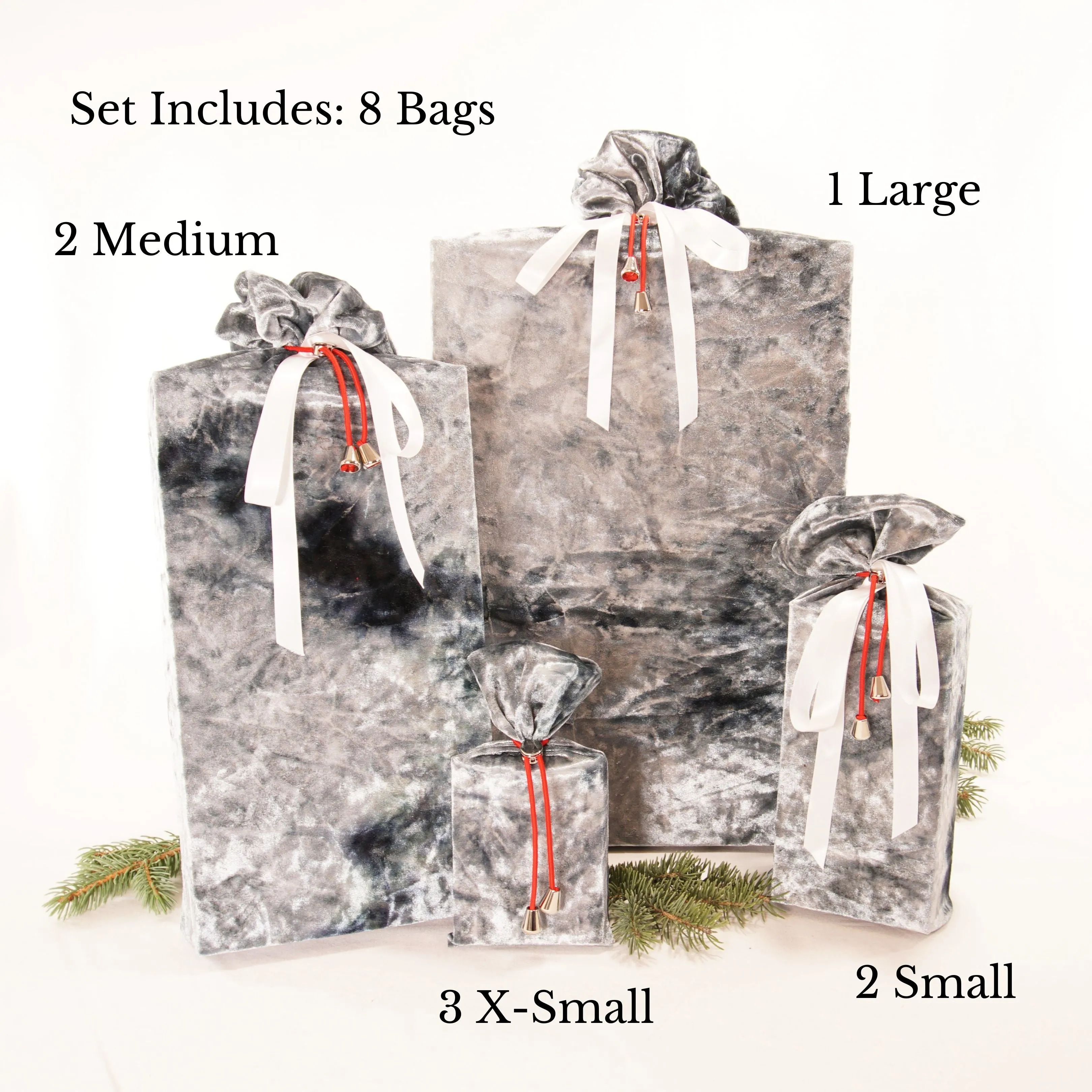 Set of 8 Stretchy Gift Bags - Crushed Silver
