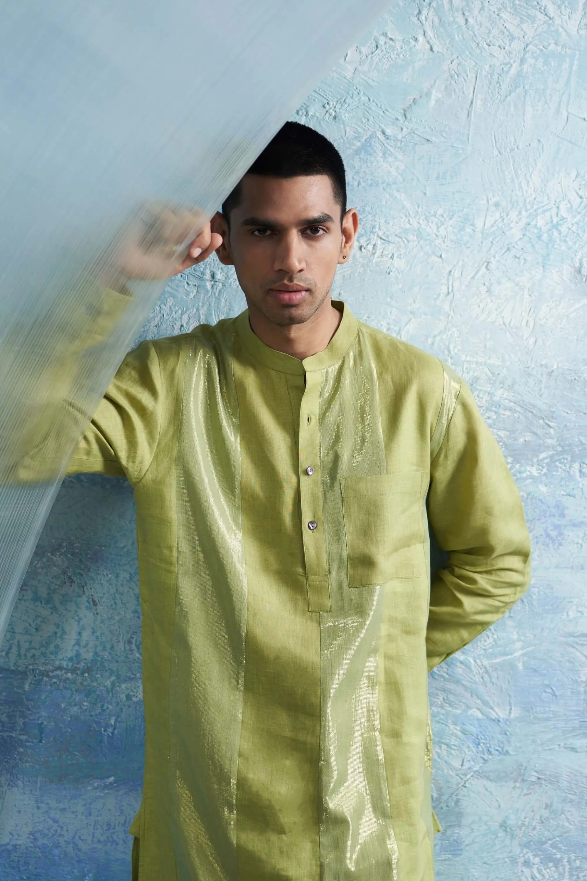 Sheen green straight shimmer kurta and pant