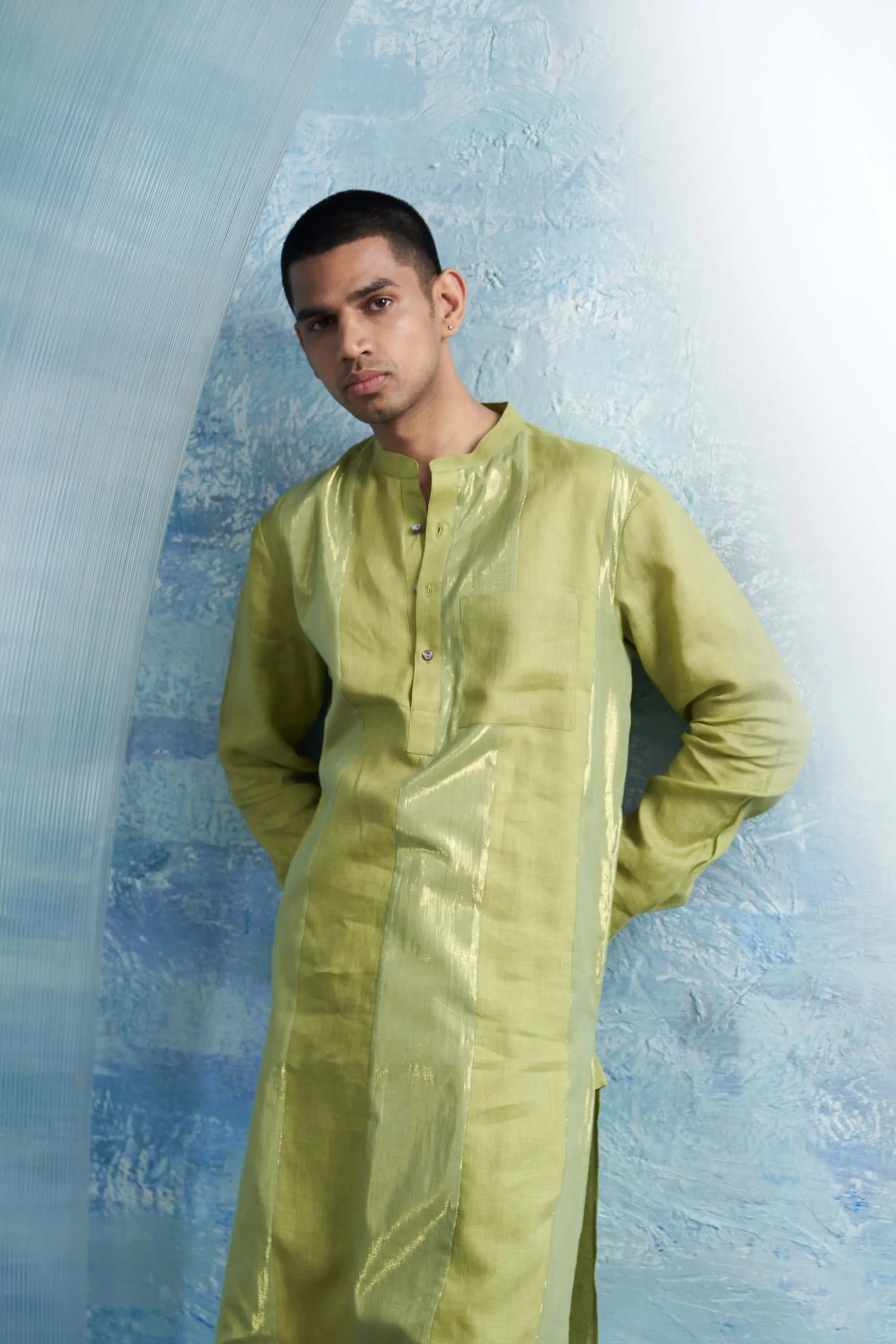Sheen green straight shimmer kurta and pant