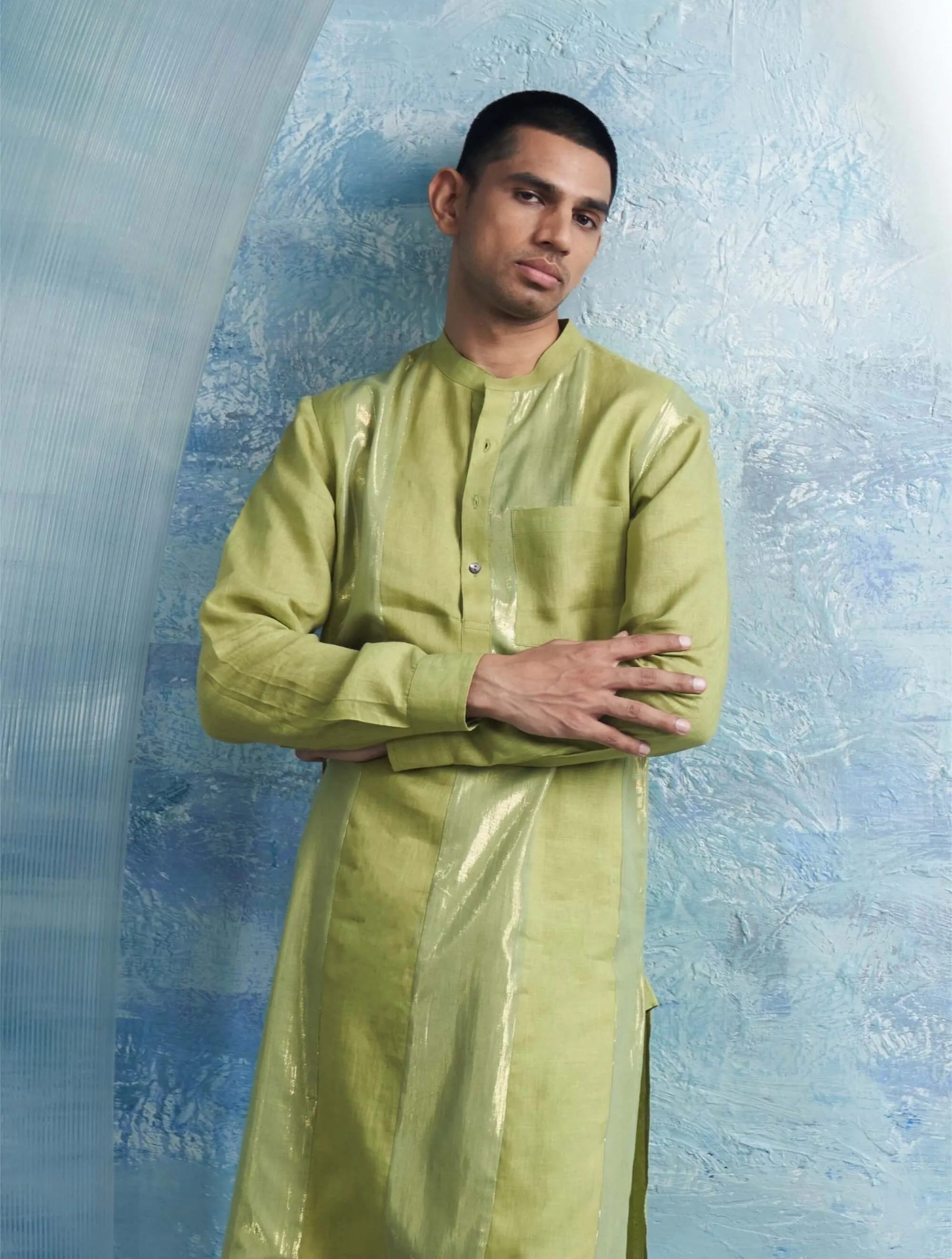 Sheen green straight shimmer kurta and pant