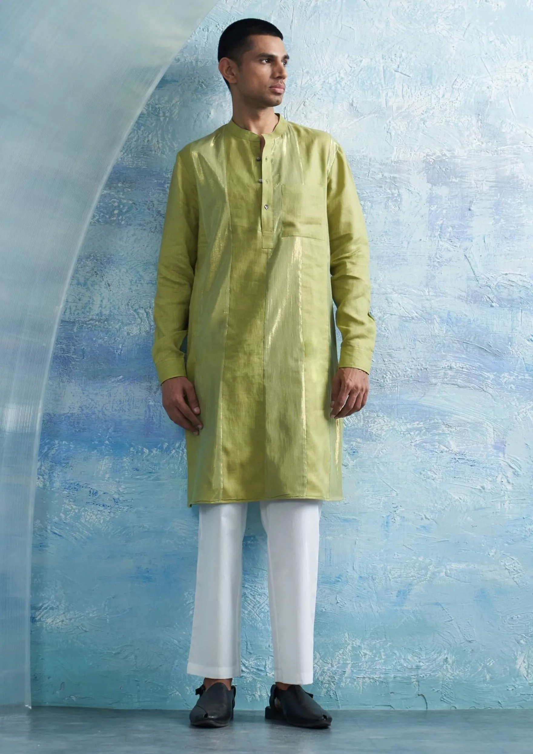 Sheen green straight shimmer kurta and pant