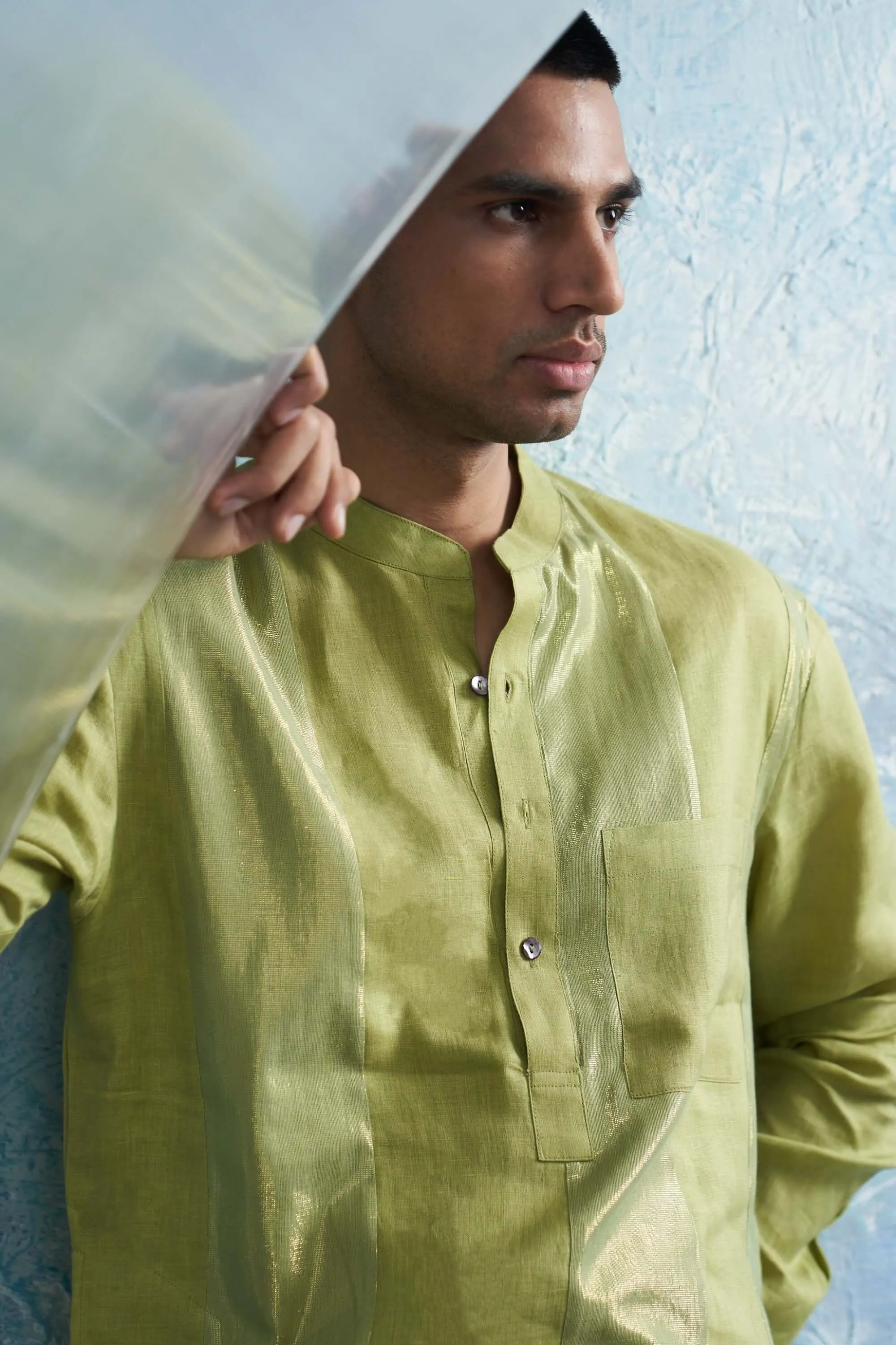 Sheen green straight shimmer kurta and pant