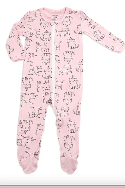 Silkberry Baby - Bamboo Printed Footie | Cat Print