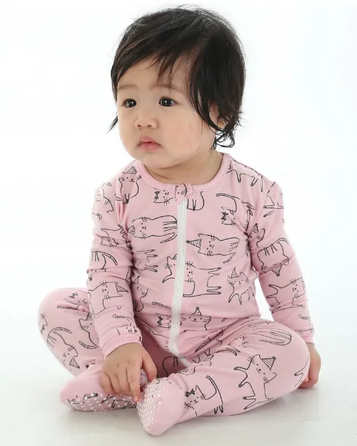 Silkberry Baby - Bamboo Printed Footie | Cat Print
