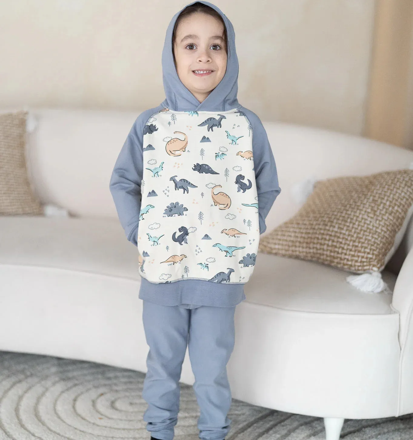 Silkberry Boys Bamboo Fleece Pullover Hoodie - Dino Delight/Windy