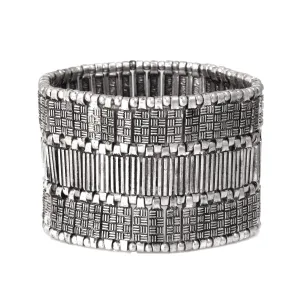 SILVER BAMBOO WOVEN PATTERN STRETCH BRACELET #SQ336-B2823