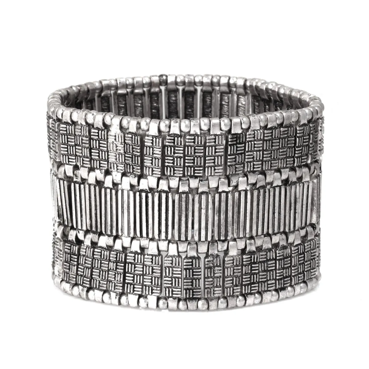 SILVER BAMBOO WOVEN PATTERN STRETCH BRACELET #SQ336-B2823