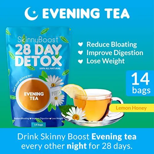 Skinny Boost Tea Kit-2 Pack with Free Palm Tumbler- 2 Daytime Teas (28 Bags/Pouch) 2 Evening Detox Teas (14 Bags/Pouch) Non GMO, Vegan, All Natural Detox and Cleanse
