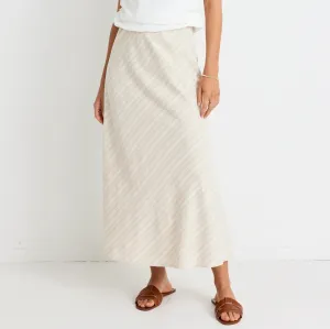 Sleek Linen Midi Skirt - Natural Stripe