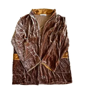 SLEEPER Ukraine Brown Silk Blend Open Front Velvet Robe X-Small XS