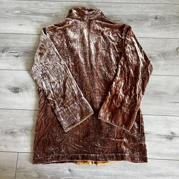 SLEEPER Ukraine Brown Silk Blend Open Front Velvet Robe X-Small XS