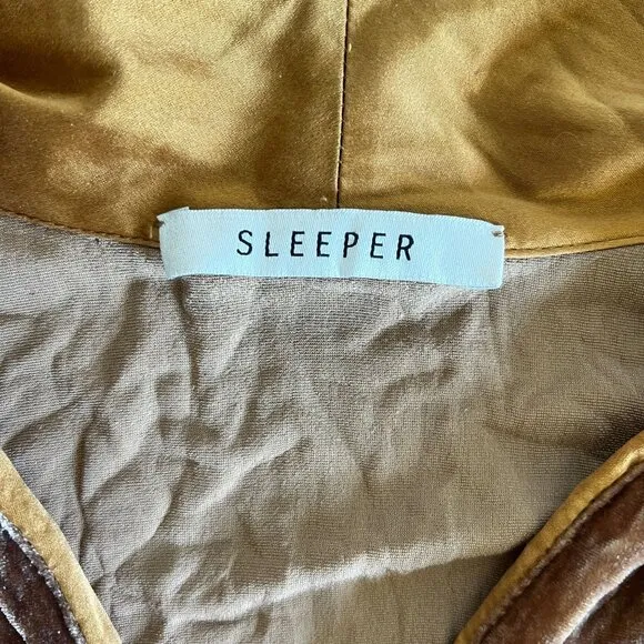 SLEEPER Ukraine Brown Silk Blend Open Front Velvet Robe X-Small XS