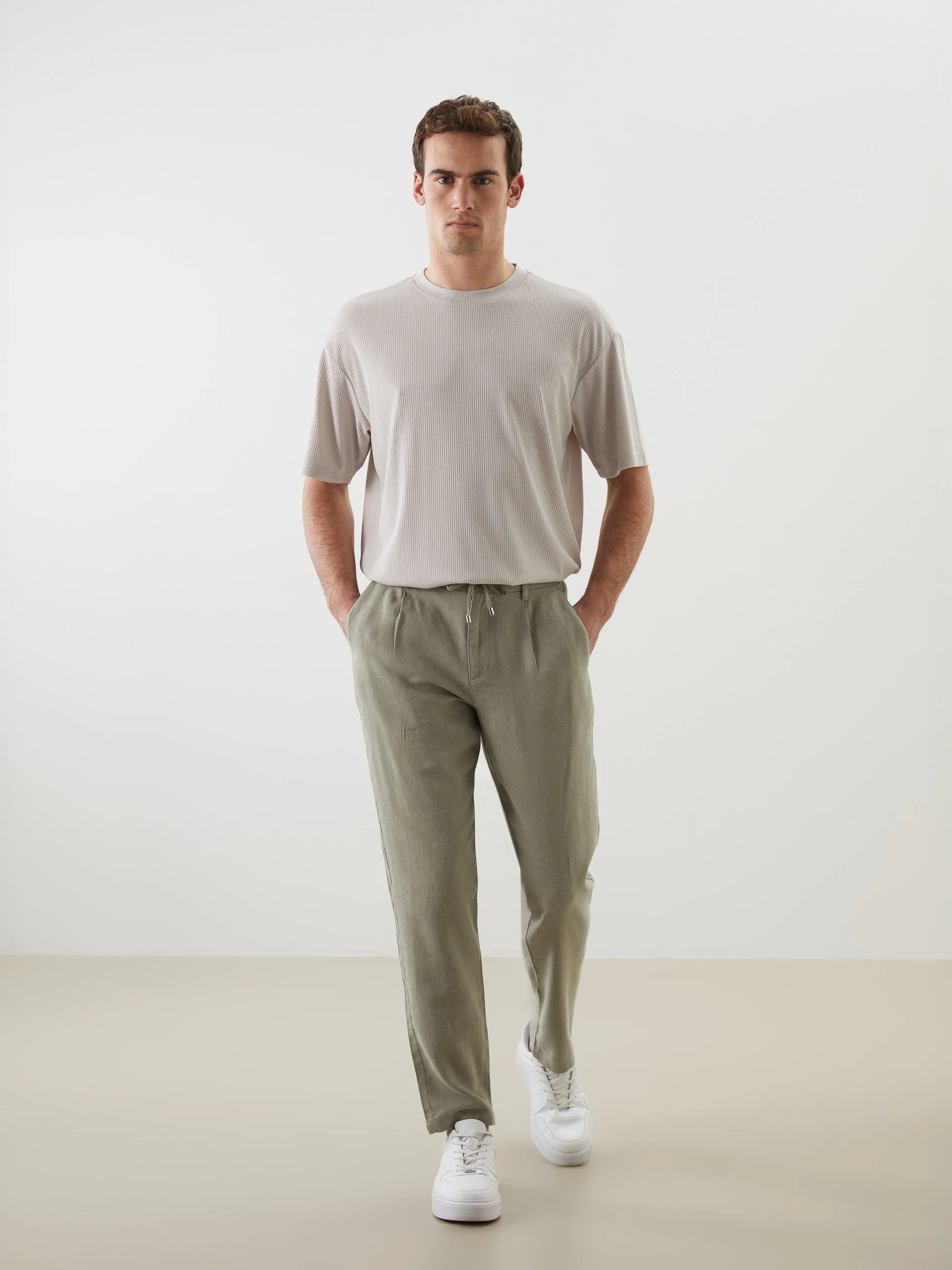 Slim Fit Linen Blend Men Trousers