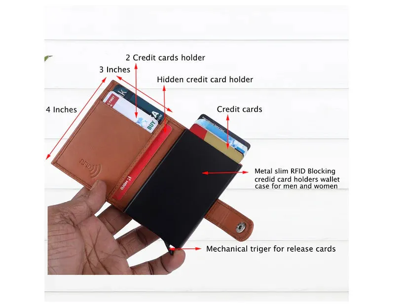 Smart Pop-Up Metallic Card Holder Wallet in Leather #4401