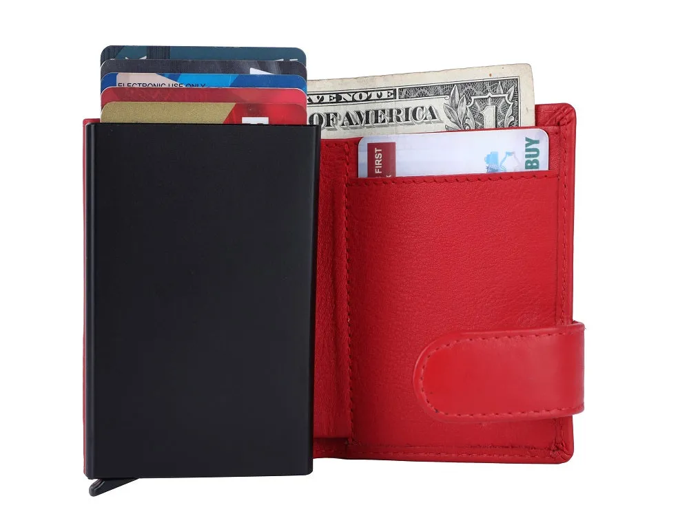 Smart Pop-Up Metallic Card Holder Wallet in Leather #4402