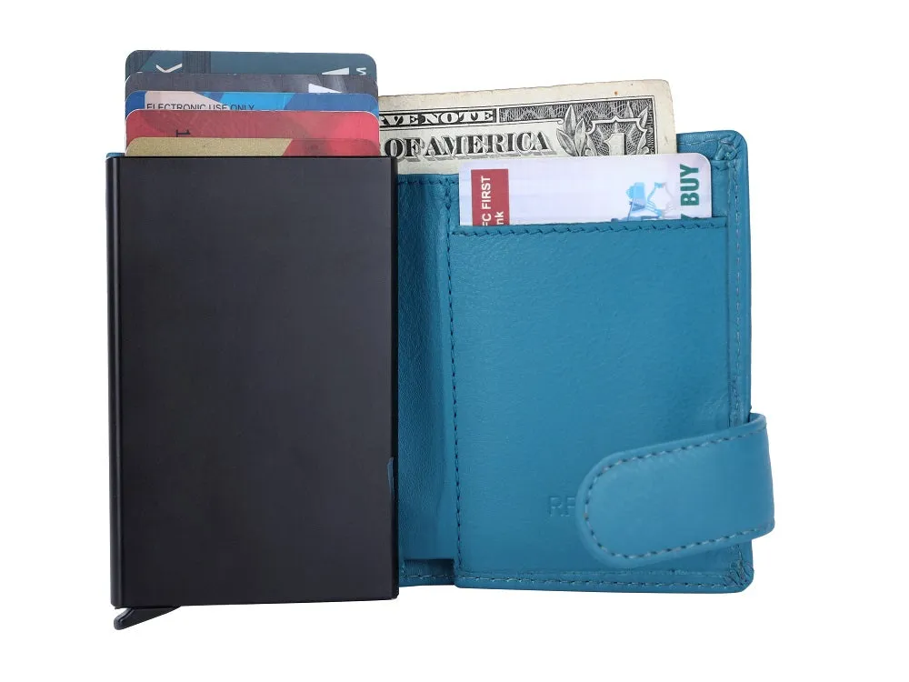Smart Pop-Up Metallic Card Holder Wallet in Leather #4402