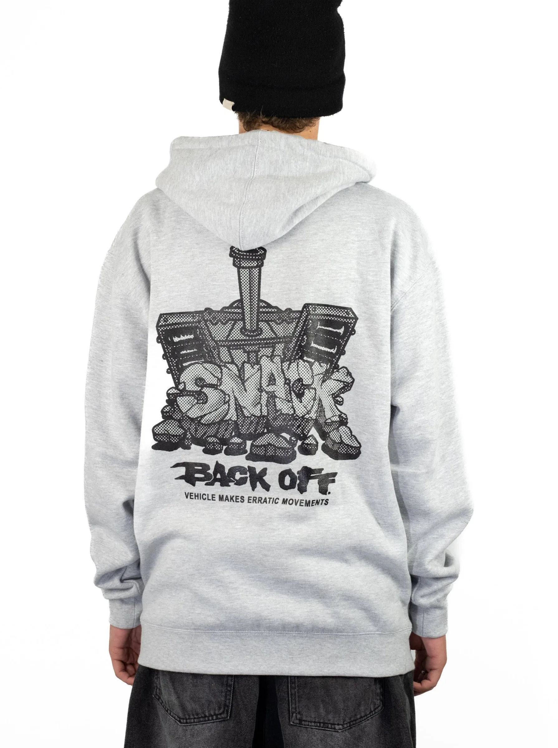 Snack Skateboards - 'Back Off’ - Heavyweight 10 Oz Cotton Hoodie - Heather Grey