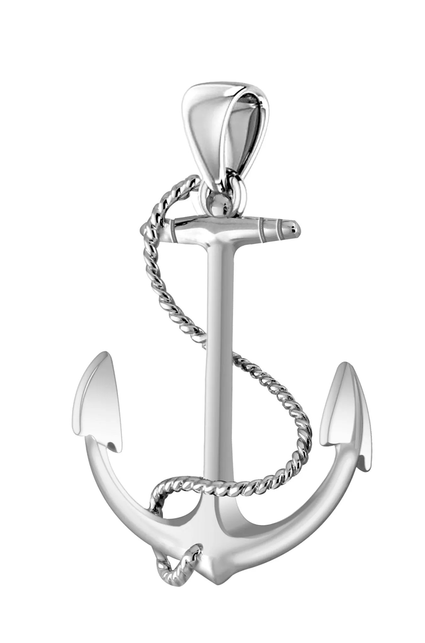 Solid 925 Sterling Silver Nautical Anchor and Rope Pendant Necklace