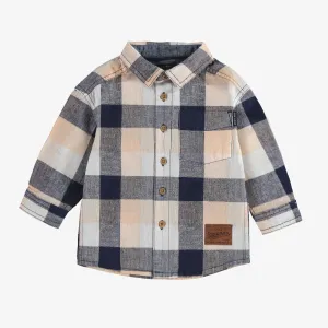 Souris Mini - Plaid Long Sleeve Linen Cotton Shirt - Navy Orange