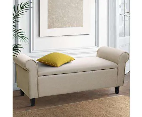 Storage Ottoman Blanket Box Linen Fabric Arm Foot Stool Couch Chest Large
