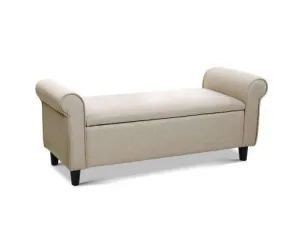 Storage Ottoman Blanket Box Linen Fabric Arm Foot Stool Couch Chest Large