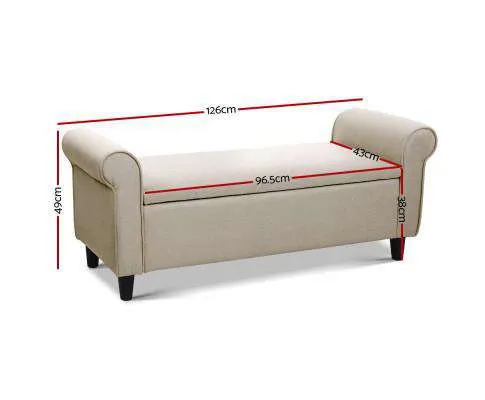 Storage Ottoman Blanket Box Linen Fabric Arm Foot Stool Couch Chest Large