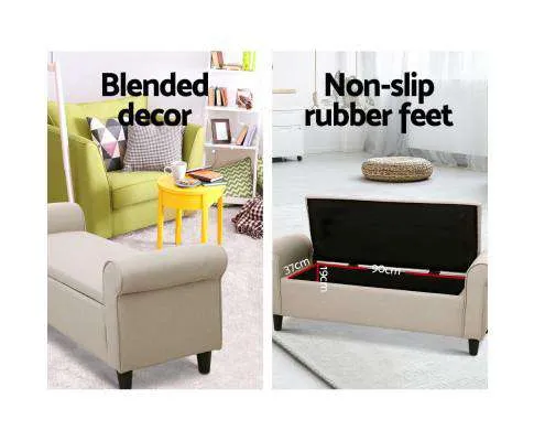 Storage Ottoman Blanket Box Linen Fabric Arm Foot Stool Couch Chest Large
