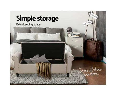 Storage Ottoman Blanket Box Linen Fabric Arm Foot Stool Couch Chest Large