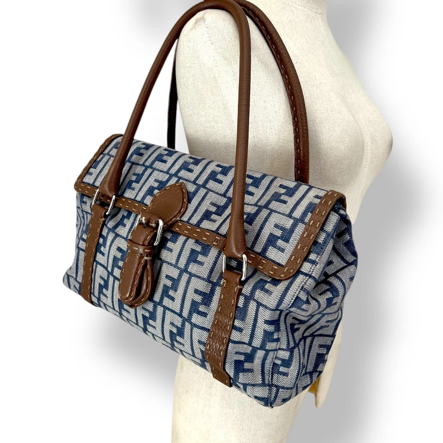 Stunning Vintage Fendi Denim Selleria Linda Zucca Handbag