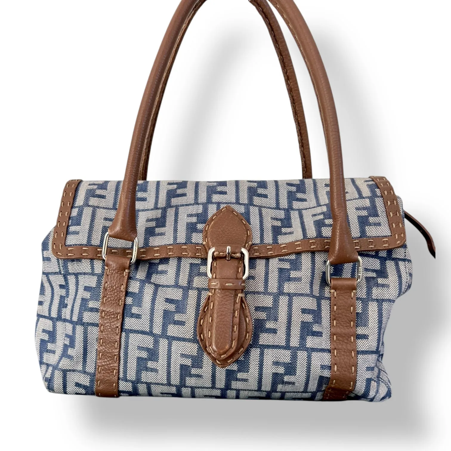 Stunning Vintage Fendi Denim Selleria Linda Zucca Handbag