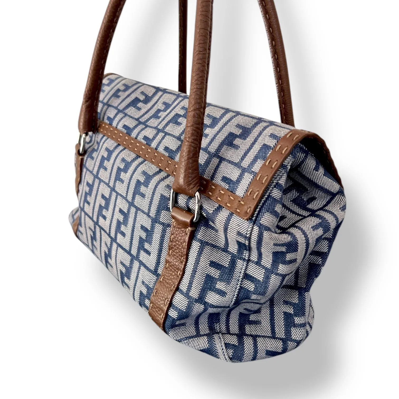 Stunning Vintage Fendi Denim Selleria Linda Zucca Handbag
