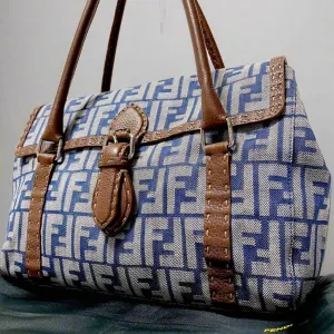 Stunning Vintage Fendi Denim Selleria Linda Zucca Handbag
