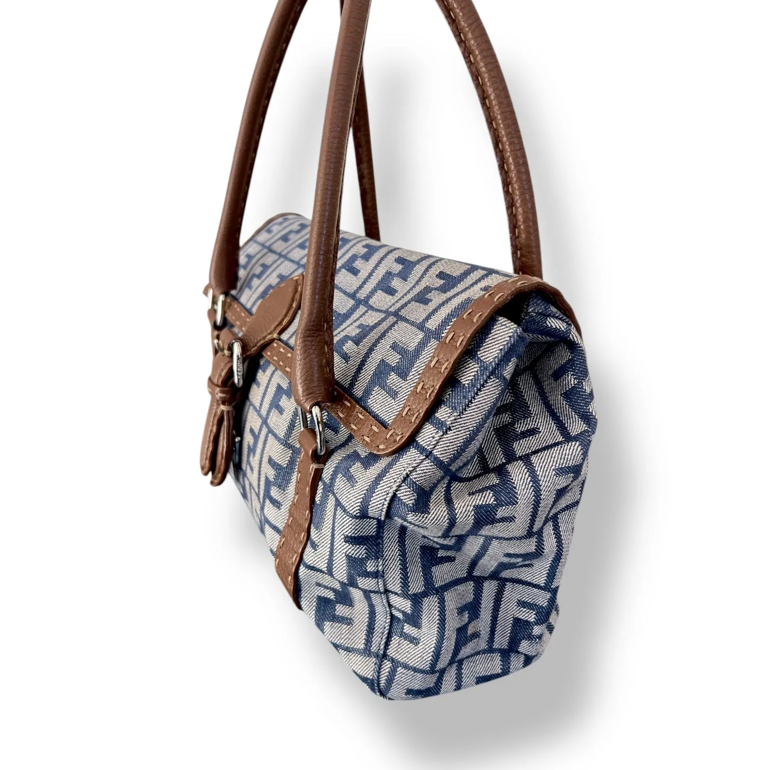 Stunning Vintage Fendi Denim Selleria Linda Zucca Handbag