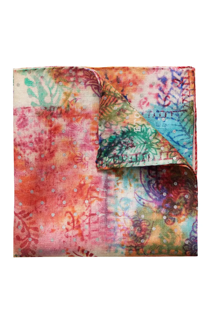 SUNRISE FLORAL PRINT LINEN POCKET SQUARE