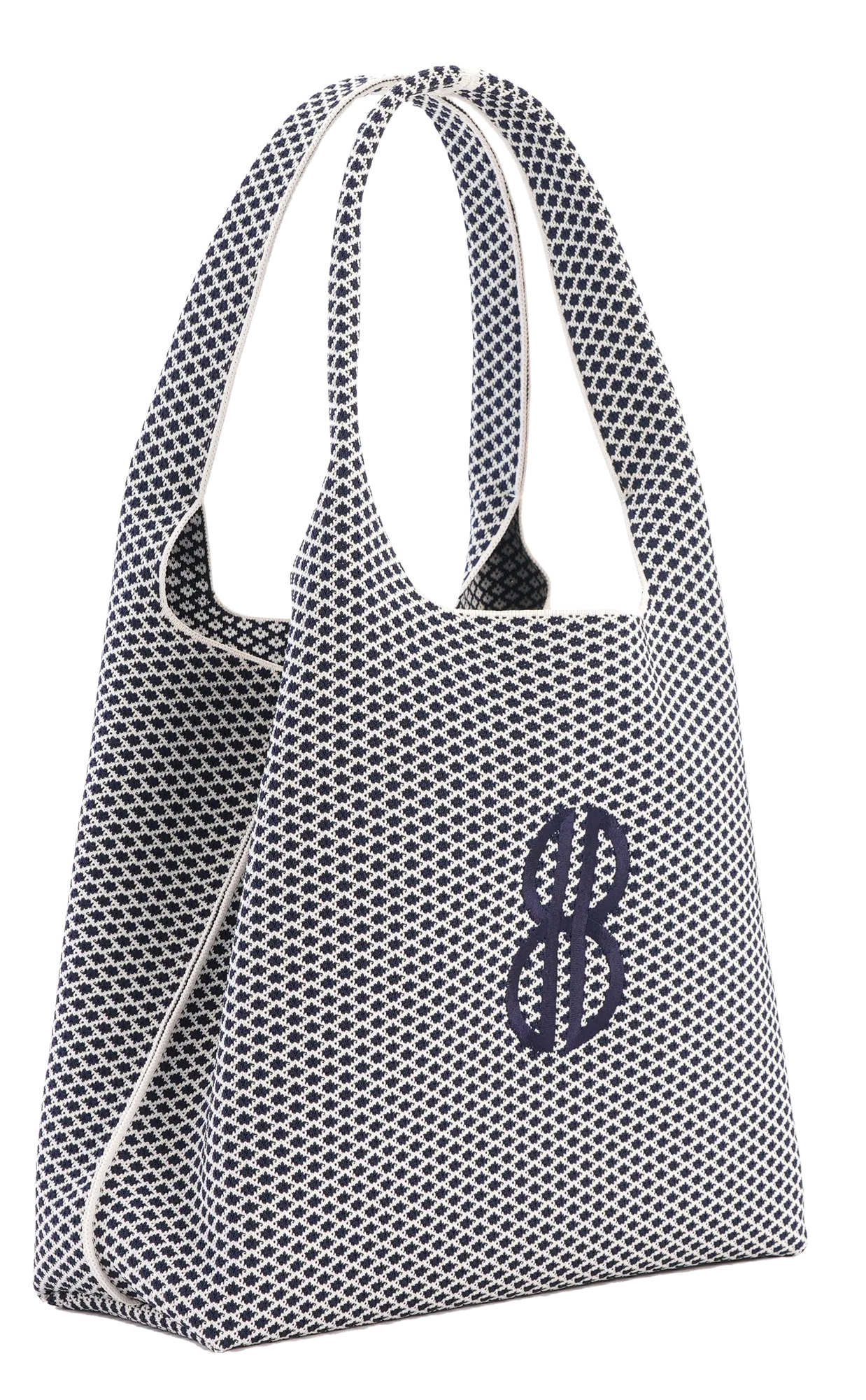 Sutton City Tote - Navy Diamond Monogram / Detachable Metal Chain - Large