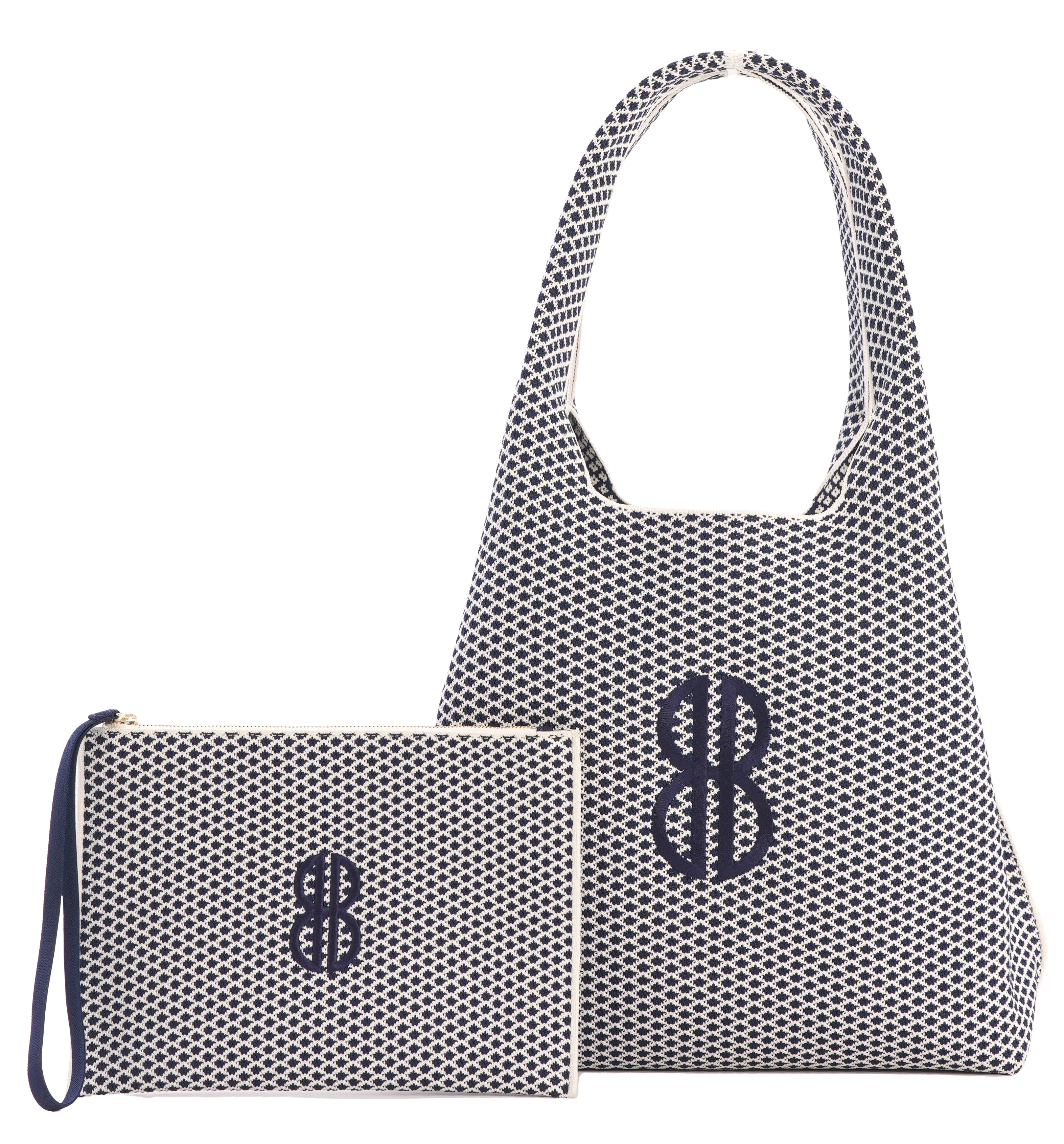 Sutton City Tote - Navy Diamond Monogram / Detachable Metal Chain - Large