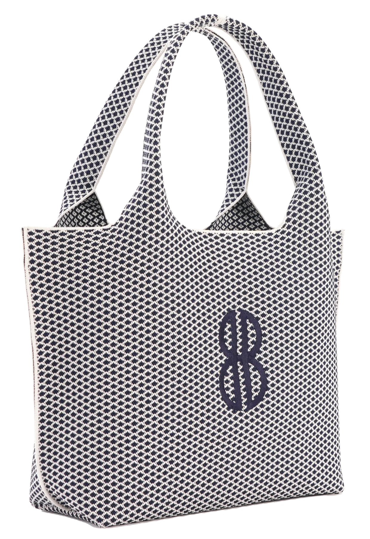 Sutton City Tote - Navy Diamond Monogram / Detachable Metal Chain - Large