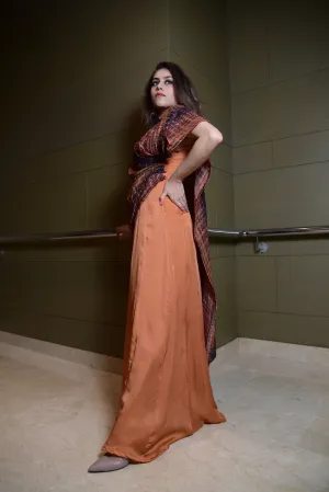 Tangerine Anarkali Paired With A Draped Dupatta