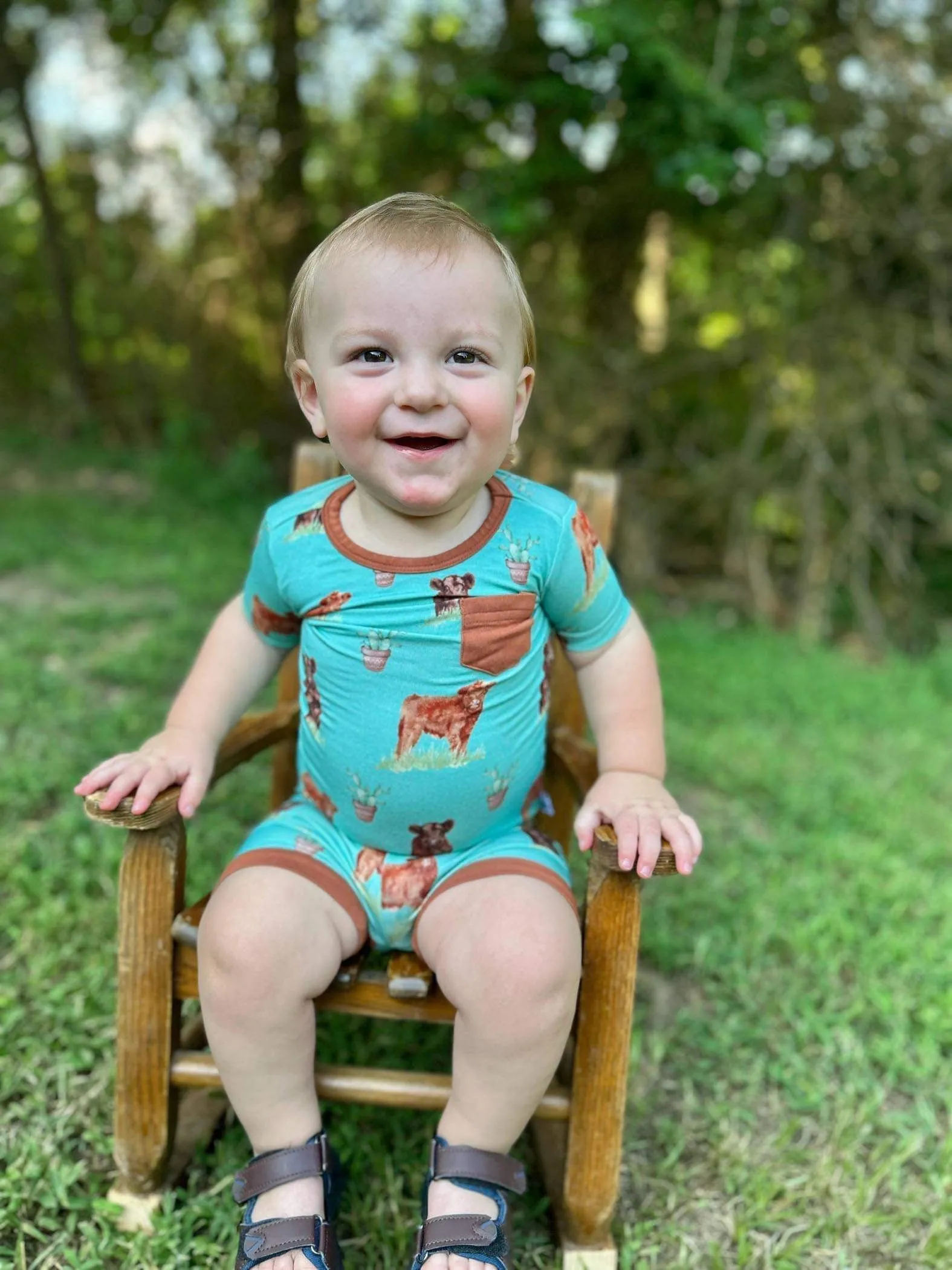 Teal Cow Bamboo Short Set