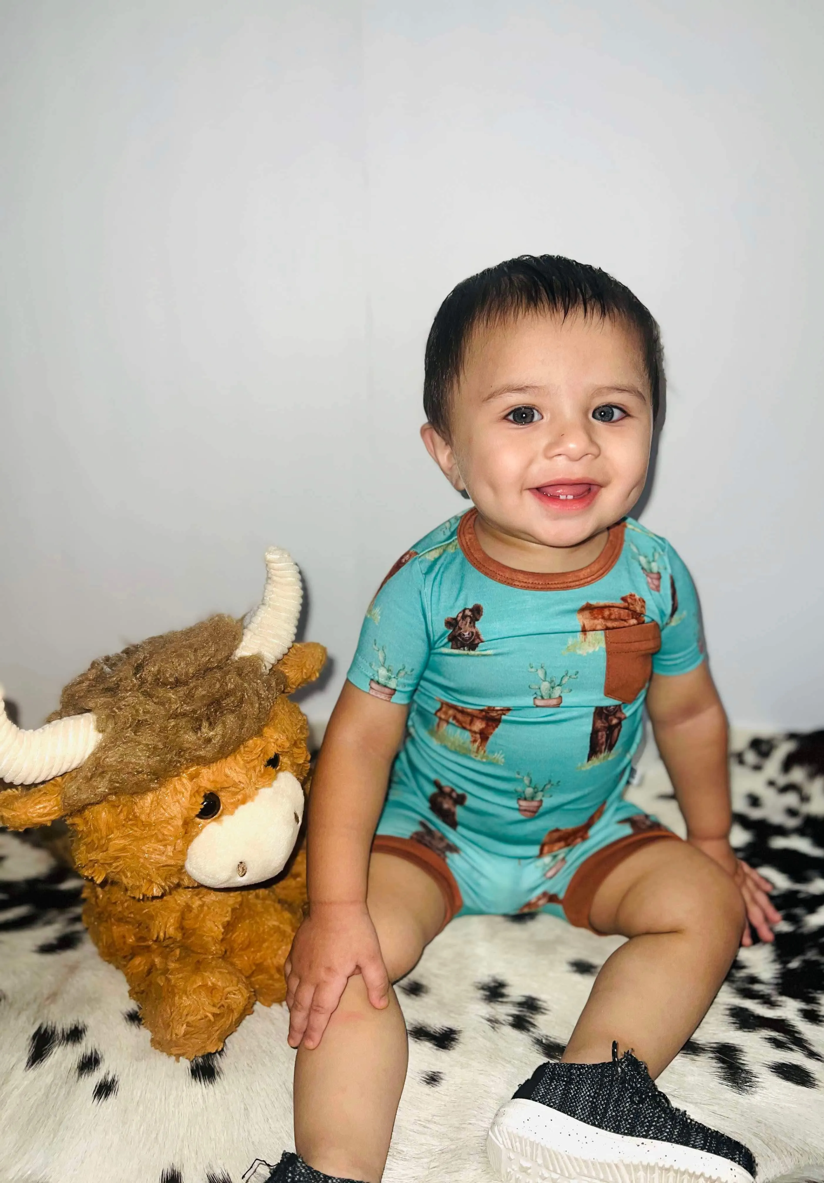 Teal Cow Bamboo Short Set