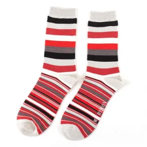 Thick and Thin Stripe Bamboo Socks in Silver by Mr Heron, Size UK 7-11